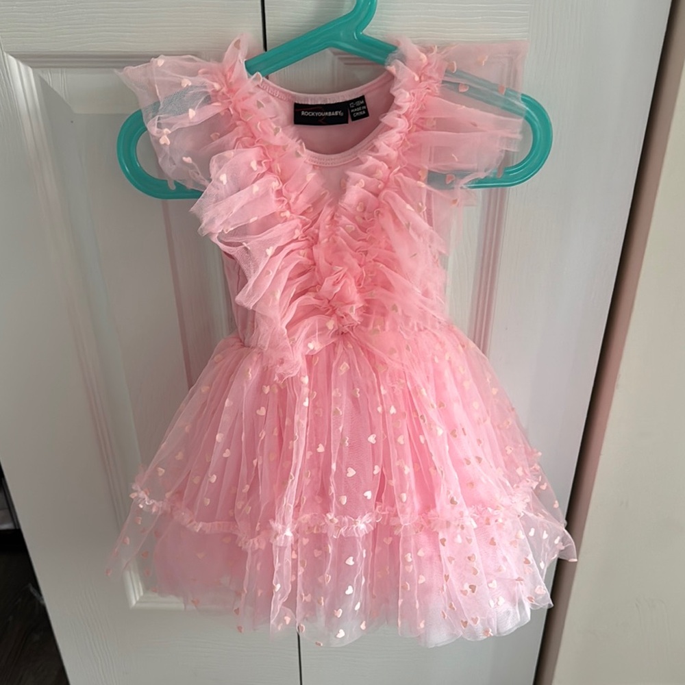 Rock Your Baby Pink Heart Ruffle Dress